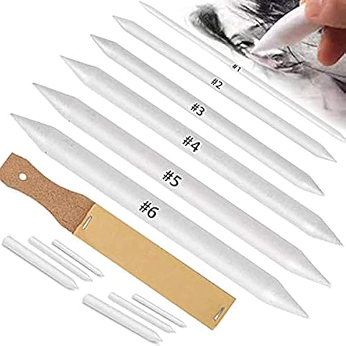 N NOROCME 12 PCS Blending Stumps and Tortillions Paper Art Blenders with Sandpaper Pencil Sharpener Pointer for Student Artist Charcoal Sketch Drawing Tools