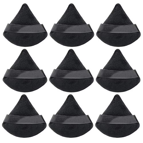 IETONE 10 Pieces Triangle Powder Puff with Strap, Soft Cosmetic Face Powder Puff, Sponge Make Up Tool for Applying Loose Powder/Dry Powder/Liquid Foundation/Mineral Powder/Body Powder, Black