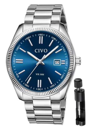 CIVO Analog Mens Watches Silver: Wrist Watches with Date Easy to Read