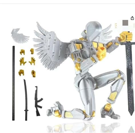 CYZJPRVN T13 Figura de Acción, Ángel Figuras de Acción Impreso en 3D, Figuras de Acción con Múltiples Articulaciones, para Decoración de Escritorio, Colección, Diseño Creativo(Amarillo Plateado)