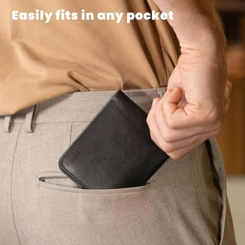 Genuine Leather Wallet for Men Full Grain Minimalist RFID Blocking Bifold Slim Coin Pocket Ultra Thin Front Pocket Gift (Black)4