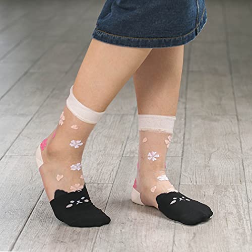 Image of Formery 3 Pairs Transparent Lace Mesh Socks Cute Ultrathin Sheer Ankle Socks Crystal Glass See Through Short Silk Stockings for Women and Girls