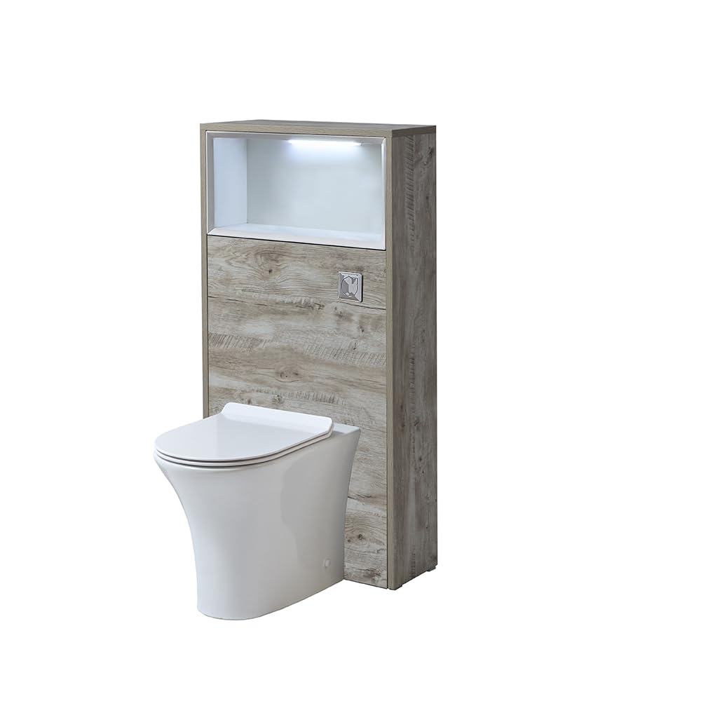 Milano Light Oak Unit / Chrome Flush Bexley 600Mm Light Oak Bathroom Wc Unit Led Lit Shelf Toilet