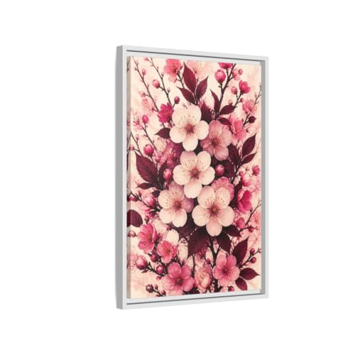 Toile fleurs de cerisier cadre blanc 3cm avec impression HD durable