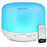 Essential Oil Diffuser Aromatherapy Humidifier: 500ml Ultrasonic Aroma Air Vaporizer Remote Control for Large Room - Cool Mist Diffusers for Bedroom Home White