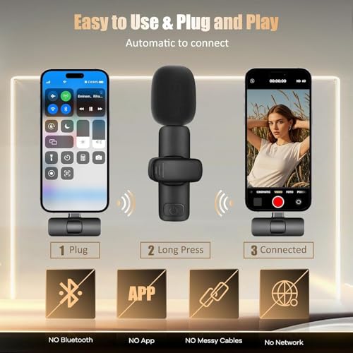 Image of Dual Wireless Lavalier Microphone for Android /iPhone 50ft Range - Dual Clip-On Collar Mic with Windshield, USB-C & Lightning Plug & Play Mini Mic for Vlogging, YouTube, Reels, Podcasts, Interviews