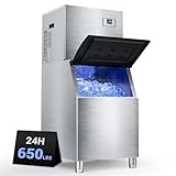 Commercial Ice Maker Machine 650lbs/24h,Large Capacity 400lbs,Industrial Nugget Icemaker with Self Cleaning Function,210 Counts Ice Ready in 4-12 Min,Clear Ice Cube for Cafe,Restaurant,Home