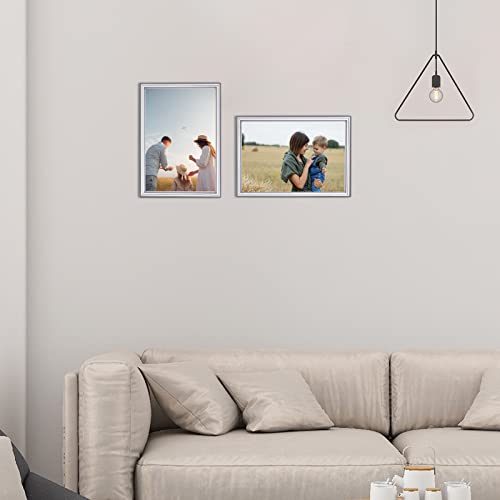 Autjvy 4X6 Picture Frame Silver Brushed Modern Simple Thin Aluminum Metal Photo Frame With Hd Real Glass, Display For Tabletop And Wall Collage. (2 Pack) #TOP5