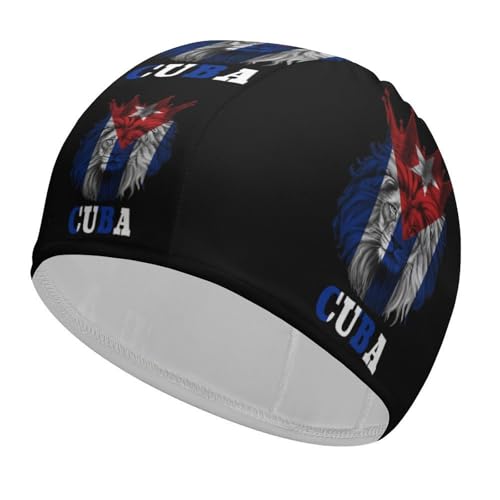 Gorro de baño con la Bandera de Cuba King Lion para Mujeres y Hombres, Impermeable, para Adultos, para Cabello Largo y Corto.