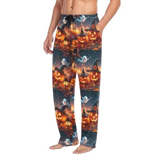 Spirits Pumpkins Men's Cotton Pajama Pants with Pockets and Drawstring Comfortable and Stylish,S4
