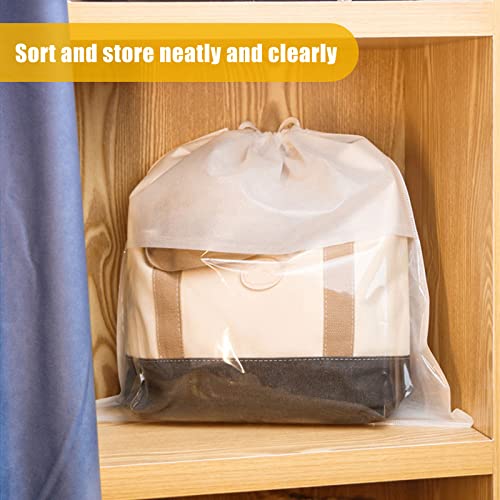 JOJOCY 18Pcs Dust Bags for Handbags 3 Sizes Non-Woven Fabric Dustproof Drawstring Bag Clear Window Dust Cover Storage Bags Handbag Storage Organizer (White) - Image 2