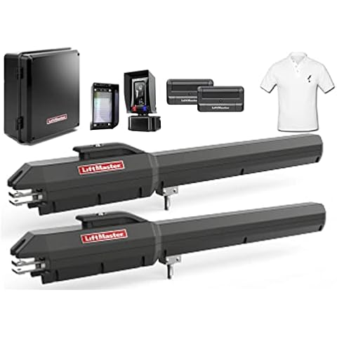 LA500PKGUL Dual Swing Gate Opener Kit - Includes Extra LA500 Arm, (2) 811LM Remotes, Battery Backup, Receiver & Photocell, Gate Sensor, and SMFE Cotton Installer Shirt Cover