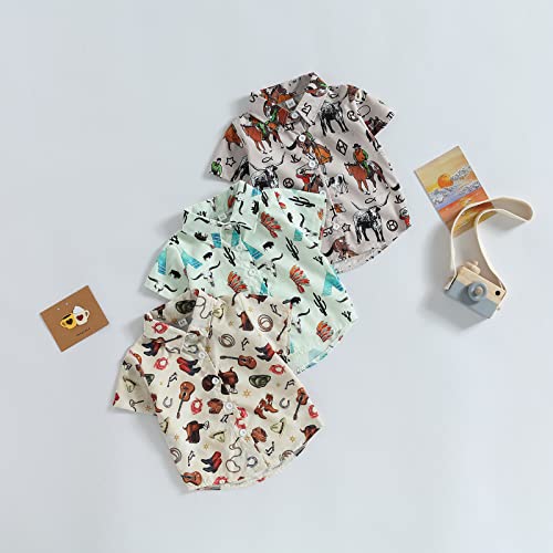 Toddler Baby Boy Button Down Shirts Short Sleeve Animal Cow Dinosaur Printed Collared T-Shirt Tops Summer Clothes (A-Grey,2-3T) #TOP5