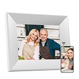 BWJBSW Cornice Digitale 8 pollici WiFi Smart Cloud Cornici Elettronica in Legno, HD IPS Schermo Touch da 1280x800, 16GB di Memoria, Auto Rotazione, Condividi Foto e Video con la Famiglia e Amico