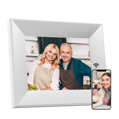 BWJBSW Marco Digital de 8 Pulgadas con WiFi, Smart Cloud, Marcos electrónicos de Madera, HD IPS, Pantalla táctil de 1280 x 800, 16 GB de Memoria, rotación automática, Compartir Fotos y vídeos con la