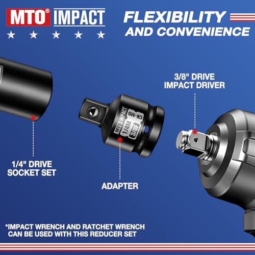 Image of MTO 2-Piece Impact Socket Adapter and Reducer Set, 3 /8 inch Female to 1 /4 inch Male Reducer, 1 /4 inch Female to 3 /8 inch Male Adapter, CR-MO, for Impact Wrench & Ratchet Use (Pack of 2)
