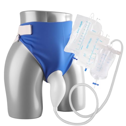 Catheter for Men Urine Collection Bag System with Catheter & Anti-Backflow Valve, 1.5 m Tube, Support Pant, 500/1000/2000 ml Bags for Bedridden & Emergencies(Men)