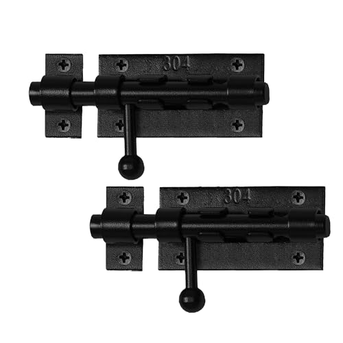 Image of 4 Inch Slide Barrel Bolt Latch Door Slide Lock Heavy Duty Gate Latches | 304 Stainless Steel, Black, 2 Pack, Thickened Bolt Lock for Outdoor Wooden Fence Gate Yard Shed Warehouse Cabinet Window