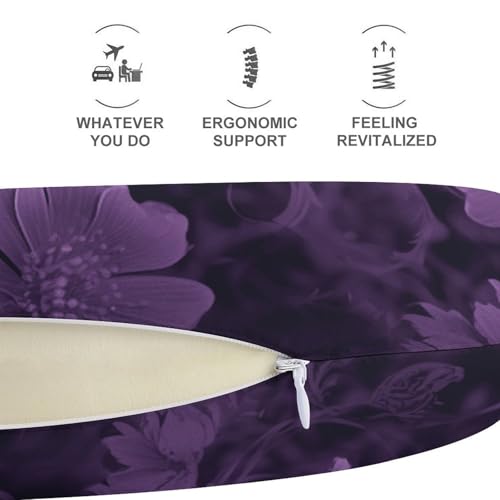 Oreiller de voyage violet confortable en forme de U portable