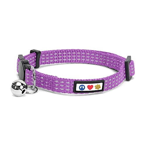 Pawtitas Pet Reflective Cat Collar with Safety Buckle and Bell Purple Orchid