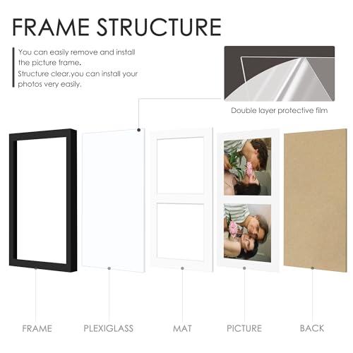 Image of DUENPY 8.5x11 Double 5x7 Picture Frame Double Picture Frame Displays Two 5x7 inch Photos Available Horizontal Wall Mounting Display and Vertical Black
