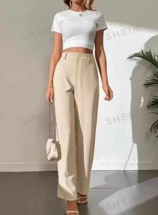 Image of Classic Women Elegant Cotton Blend Trousers for Office Casual Travel and Daily Comfort Beige S