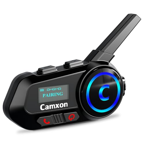 Camxon Motorcycle Bluetooth Headsets, 8 Riders Up to 4000m ，Motorcycle Helmet Headset 5.3， with Share Music,OLED display, Noise Cancellation, Waterproof