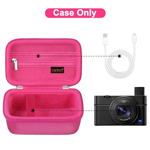 Image of Canboc Carrying Case for Sony RX100 VII / RX100 VI / RX100 V / RX100 IV / RX100 III Compact Digital Camera, Point and Shoot Vlogging Camera Bag, Zipper Mesh Pocket fits USB Cable, Batteries, Rosered