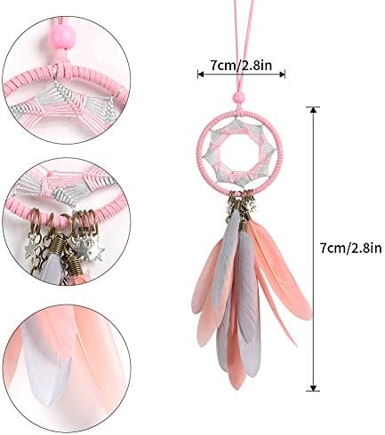 Dremisland Dream Catcher Handmade Pink Feather Wall Hanging Car Rearview Mirror Accessories Bedroom Hanging Decorative Ornament Craft Gift