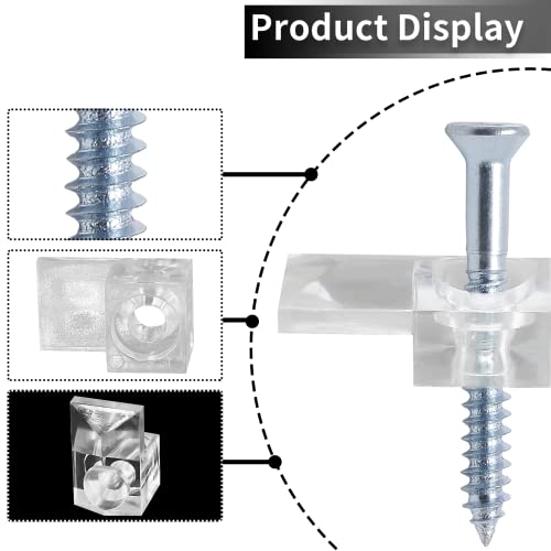 Image of 24 Sets of Mirror Holder Clips Kit, Clear Plastic Mirror Mounting Clip Glass Retainer Clips Mirror Hanging Hardware with Screws for Fixing Mirror Cabinet Door (9mm)