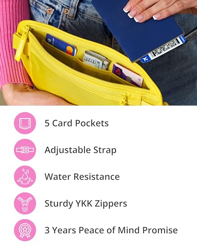 Image of Vantamo Money Belt with RFID For Men & Women, Hidden Passport Holder for Travel, 2 Compartment Travel Fanny Pack for Women Anti Theft