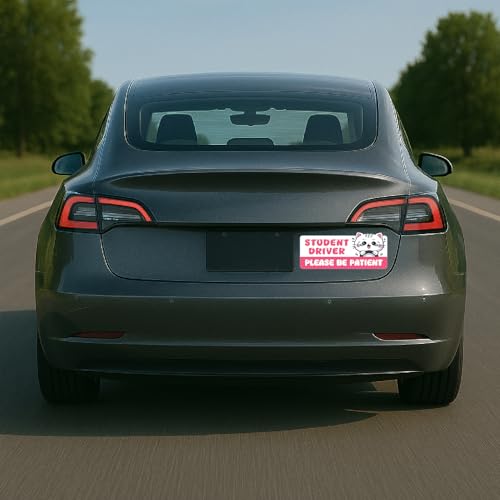 Image of 7.6x3.6 Student Driver Magnet for Car - Adorable Crying Cat Design, Funny & Cute Student Driver Magnet, Cat Student Driver Car Magnets, Student Driver Stickers & Sign for New, Teen, Learner Drivers