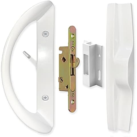 ALLYWASAI Patio Sliding Door Handle Set with Mortise Lock, Face Plate and Keeper, Replacement Handle Lock Set Fits Door Thickness from 1-1/2" to 1-3/4", 3-15/16" Screw Hole Spacing, Non-keyed, White Cover