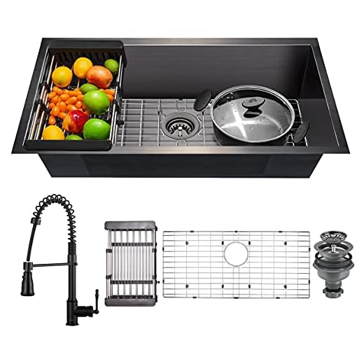 AKDY Gunmetal Matte Black Kitchen Sink and Faucet Combo, 32-inch Undermount Single Bowl Stainless Steel Sink 32"x18"x9" with Spring Neck Faucet & Sink Accessories