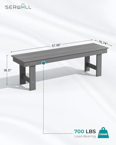 Image of SERWALL 6 Pcs HDPE Dining Set, Includes 1 Table, 1 Bench & 4 Chairs, Gray | Outdoor Dining Set with Bench, All-Weather Resistant SERWALL Dining Set for patio