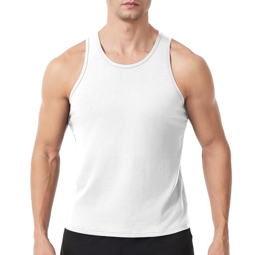 Camiseta sin Mangas de algodón para Hombre, para Culturismo, Fitness, Gimnasio, Ejercicio, Correr, musculación, Chaleco Blanco XXL