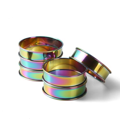 3.15 Inch English Muffin Rings, Stainless Steel Crumpet Rings, Rainbow Tart Rings for Baking, Double Rolled Nonstick Round Cake Ring, Metal Pastry Ring Mold for Dessert Food Making Tool