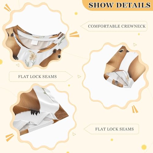 Capybaras Flowers Floral Boys Rash Guard Long Sleeve UPF 50+ Boys Swim Shirt Quick Dry Shirt for 3-12 Years3