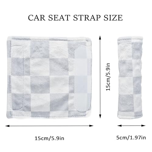 Image of Carseat Strap Covers for Babies, Ultra Soft Double-Sided Use Shoulder Covers, 2 Pack Infant Seat Belt Covers for Car Seats /Strollers /High Chairs, for Baby Toddler Infant Boy Girl, Gray Checkered
