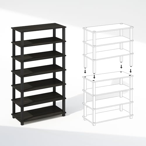 Image of Furinno Turn-N-Tube Storage Shelves Set of 2, 4-Tier Stackable Standing Shelf, Open Corner Shelf, for Organization and Storage, Living Room, Garage, Home Office, Espresso