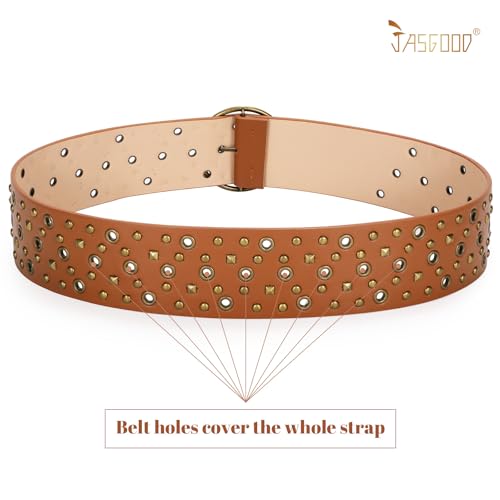 JASGOOD Women Vintage Wide Waist Belt PU Leather Rivet Studded Belt for Pants Jeans Dresses2