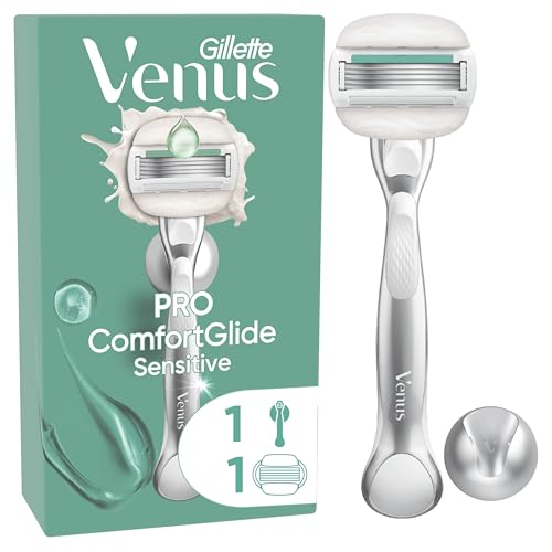 Gillette Venus Rasoir Pour Femmes Pro ComfortGlide Sensitive, Manche Réutilisable, Cartouche De Recharge A 5 Lames Et Bande Lubrifiante Contre La Peau Sèche,...
