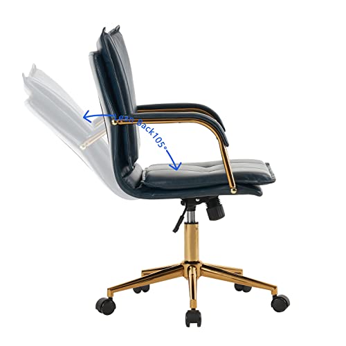 Mojay Mid-Back Ergonomic Leather Office Chair, Modern Upholstered Executive Desk Chair With Gold Frame Armrest Computer Task Chair (Darkblue) #TOP3