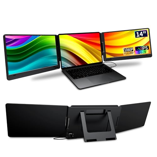 KPKUE 14-inch Laptop Screen Extender Monitor One Cable Dual Screen 1920x1080 IPS Triple Monitor Compatible 12-16 LaptopMac Windows Chrome