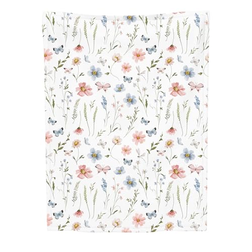 Image of Wildflower Baby Blanket, Soft Flannel Bohemian Newborn Blanket, Cozy Unisex for Boys & Girls, Lightweight Stroller & Crib Blanket 30x40