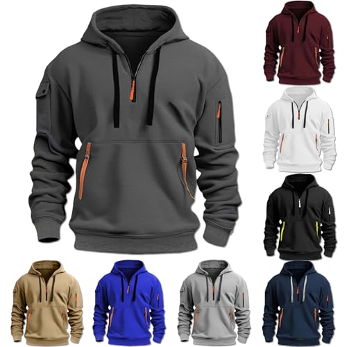 Monday Cyber Deals 2024 Tactical Clothing Men Zip Up Hoodie Quarter Zip Pullover Vintage Workout Hoodies with Pockets Military Tactical Sweatshirt Tactical Hoodie Plain Hoodies Cowboy Hoodies for Men
