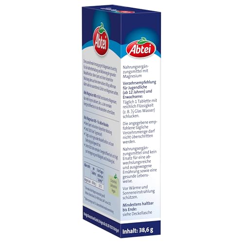 Abtei Magnesium 400 - hochdosiertes Magnesium für aktive Muskeln - bei Sport und körperlicher Belastung - Deckt 100% des Tagesbedarfs - Vegan, glutenfrei, laktosefrei - 1 x 30 Tabletten