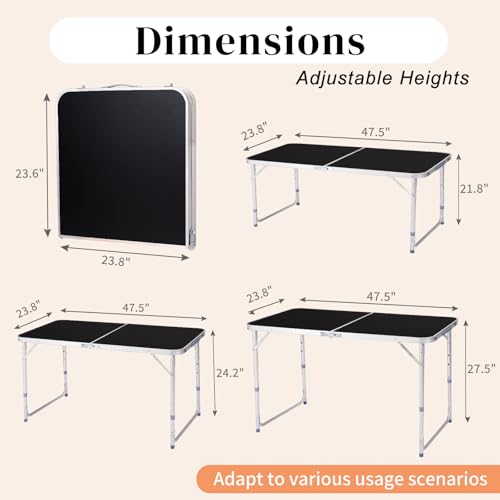 Mesa Plegable Trygoal 4FT, Mesa de Camping Portátil con Altura Ajustable, Estructura de Aluminio y Superficie Impermeable, Mesa de Picnic Negra miniatura 3