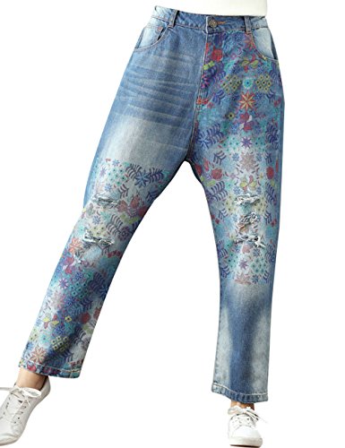 Jean droit imprimé femme taille élastique anti serrage