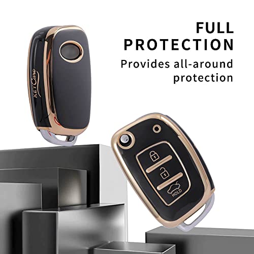 Image of Keycare TPU Key Cover Compatible for: Creta, Venue, i20 N line, Aura, Xcent, Active i20, Elite i20 flip Key (Non Push Button Start Models) (Gold Black)